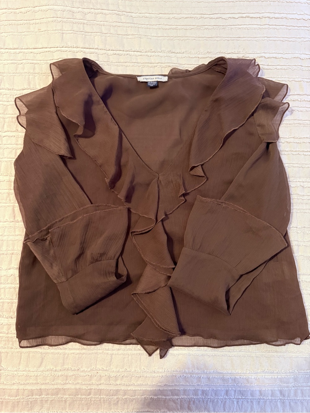 American Eagle Chiffon Bell Sleeve Ruffle Blouse